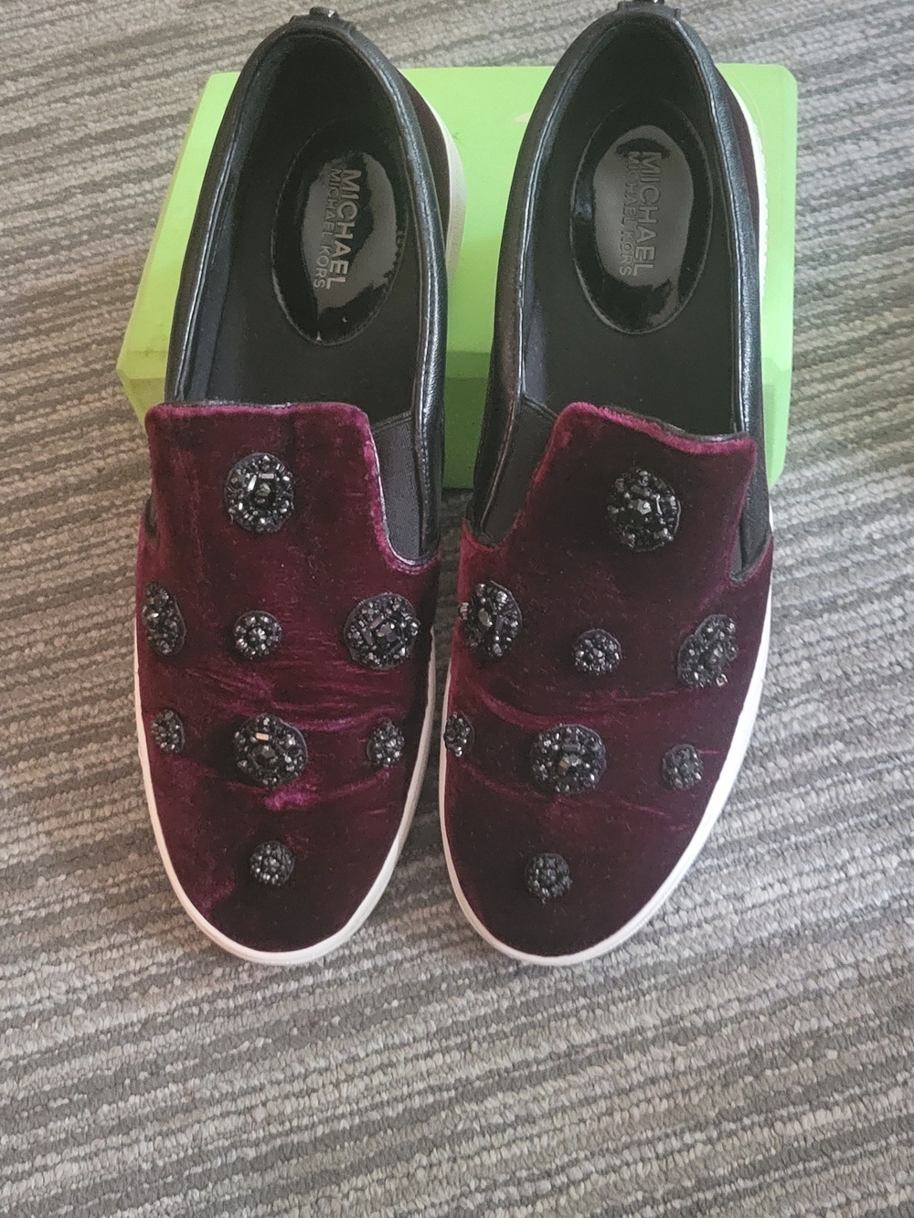 Michael Kors Burgundy Velvet Jeweled Slip-On Sneakers